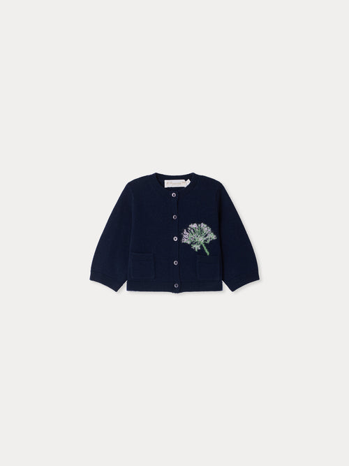 Bonpoint x MoMA Mibou baby cardigan with intarsia flower