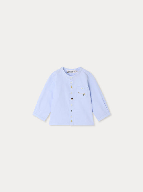 Matis baby shirt with hand-embroidered fir trees and hedgehogs