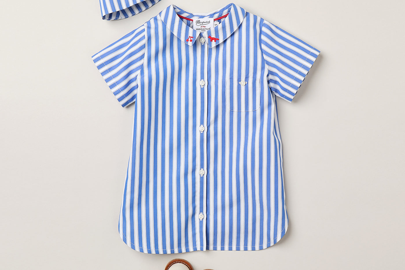 Baby Girl's Look Bonpoint x Maison Kitsuné - Organic cotton dress with embroidered collar