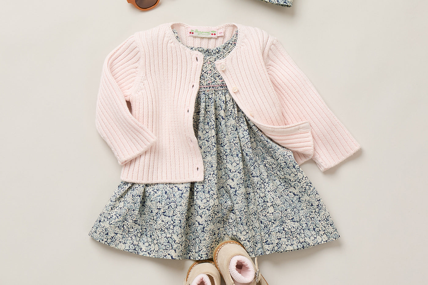 Baby girl summer 2026 look - Liberty fabric dress and hat set