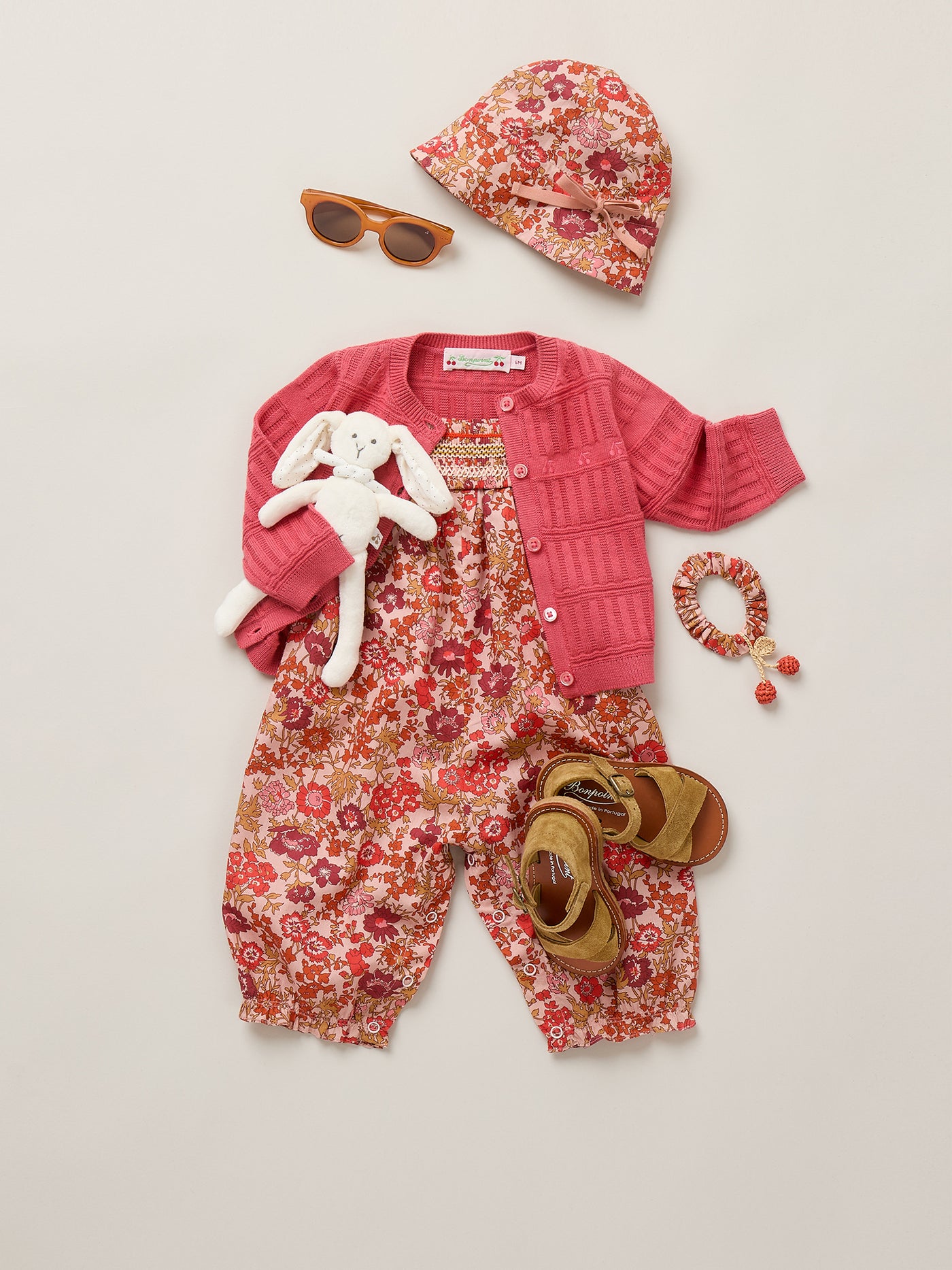 Baby girl look Summer 2026 - Hand-smocked dungarees in Liberty fabric