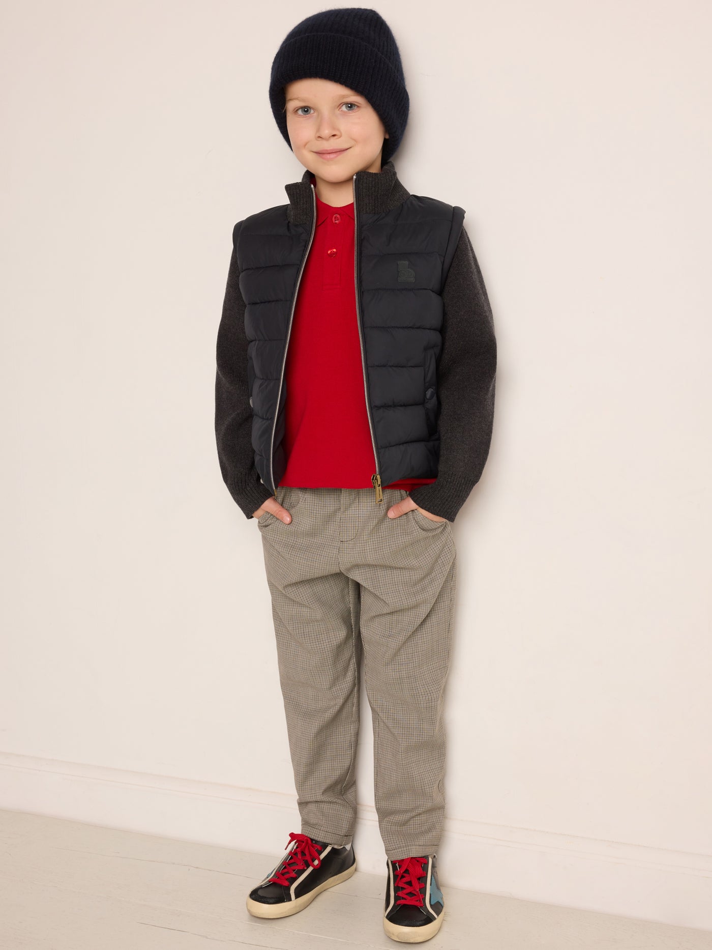 Winter 2023 boy's look checkered pants