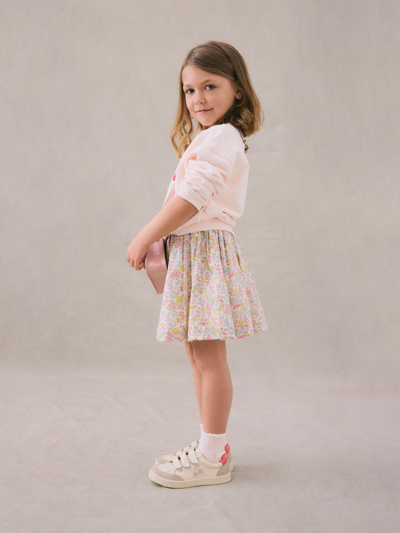 Winter 2024 girl's look Liberty print skirt