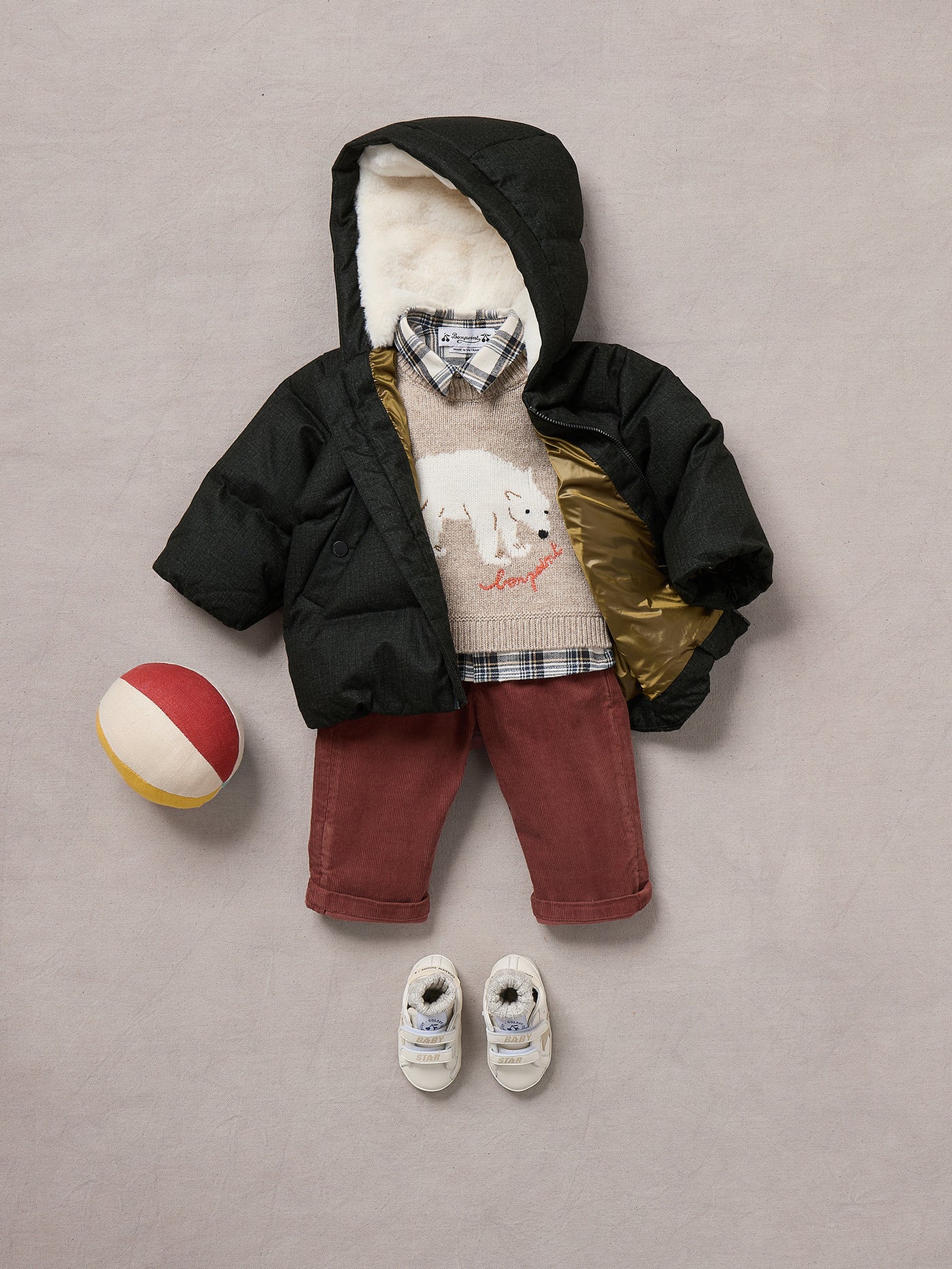 Winter 2024 Baby boy's look - Bear-print wool sweater