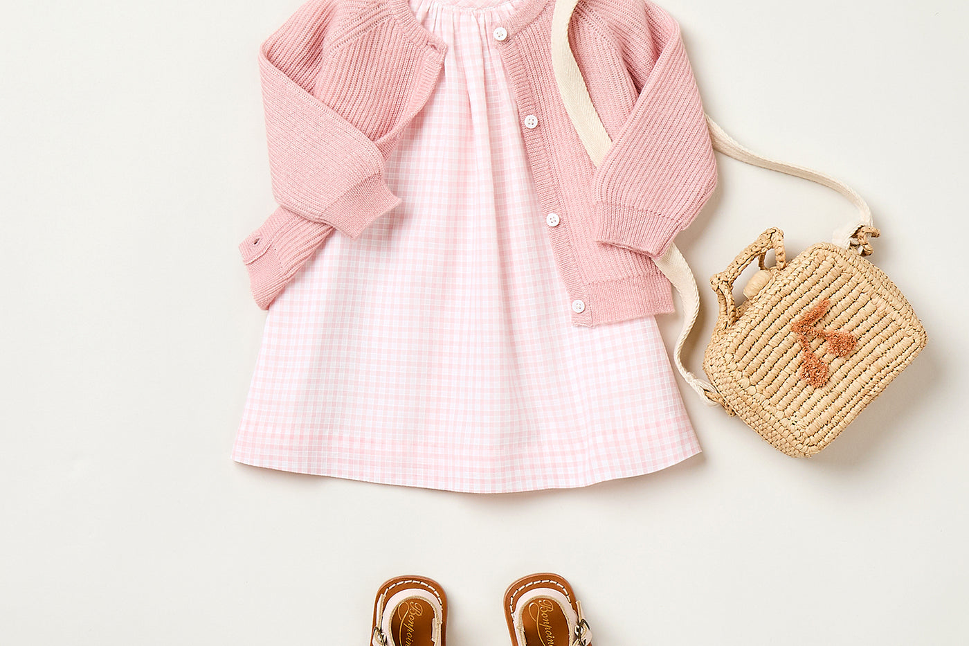 Summer 2025 Baby girl's look - Short-sleeved dress and suitcase