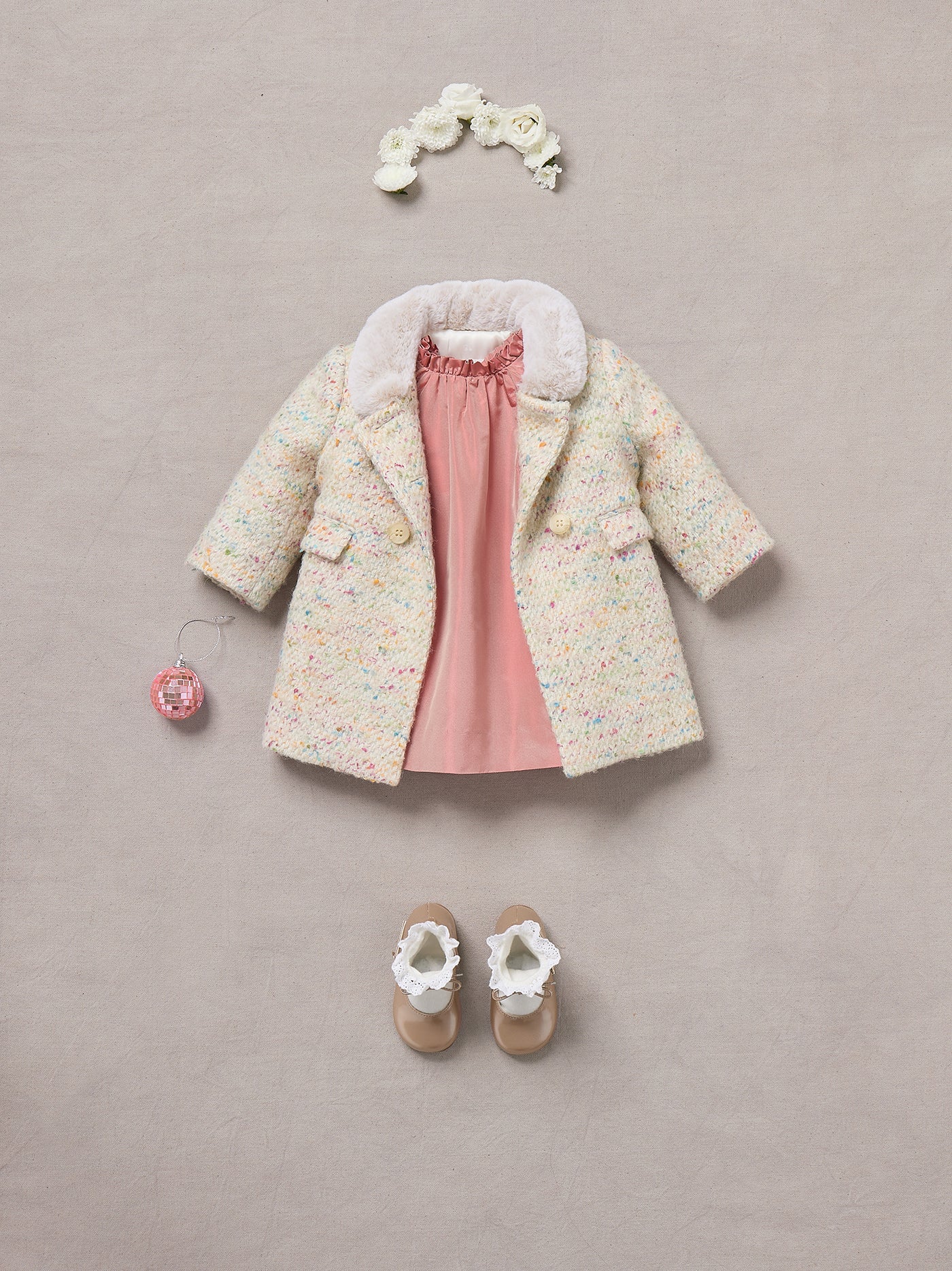 Winter 2024 Baby girl's look - Silk taffeta fabric dress