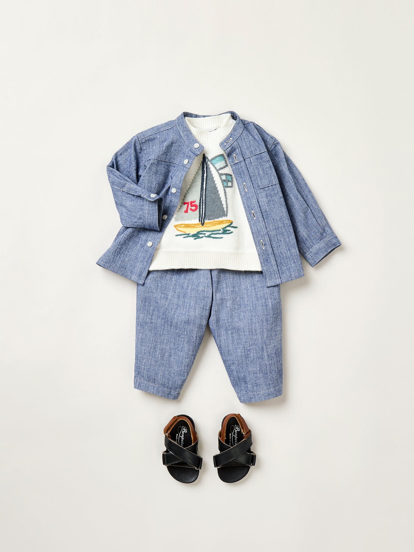 Summer 2025 Baby boy's look - Blue chambray set