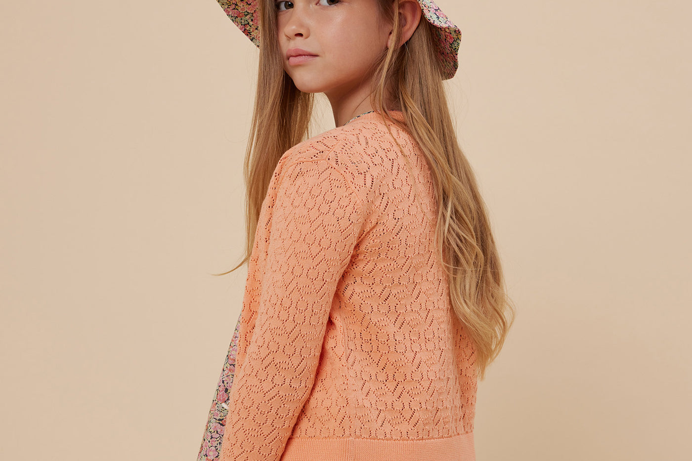 Cruise 2024 girl's look openwork cotton cardigan