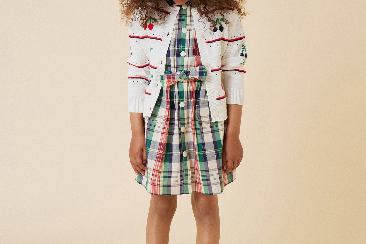 Summer 2024 girl's look checkered fabric dress
