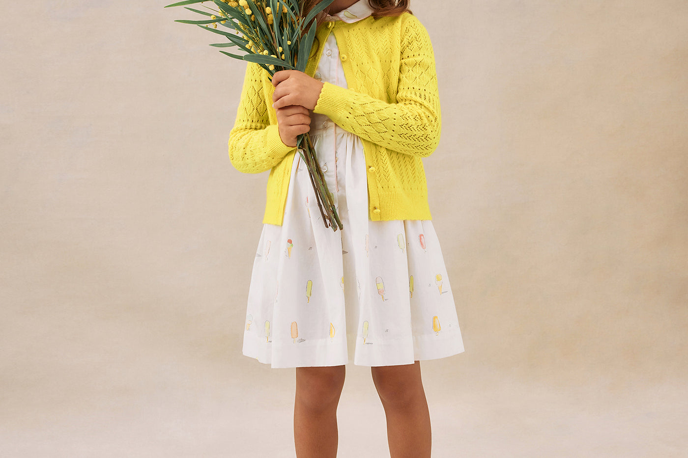 Girl's summer look 2025 Yellow cardigan