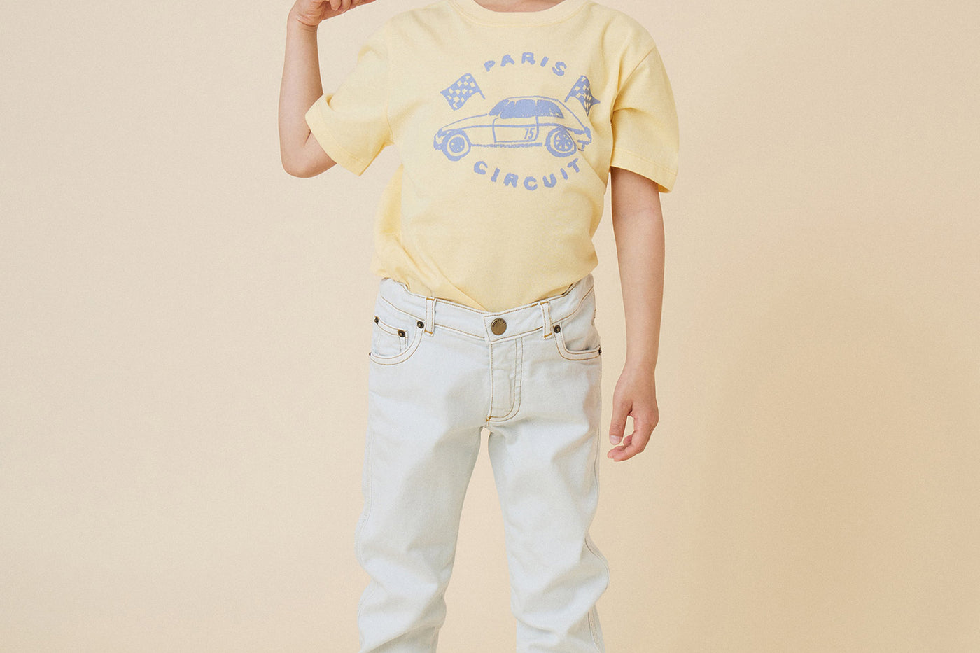 Summer 2024 boy's look light yellow T-shirt