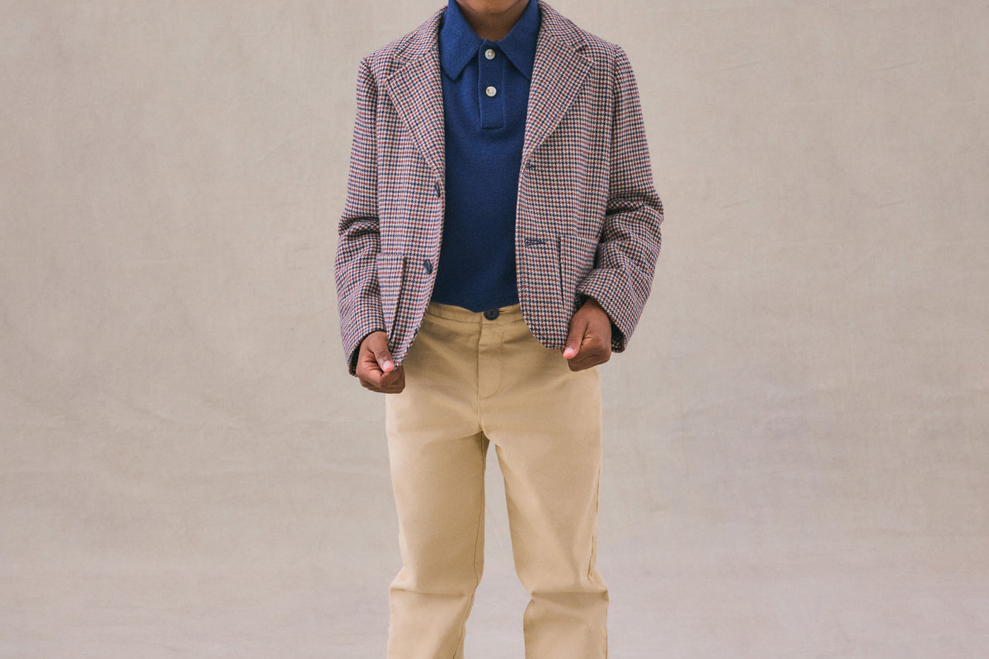 Winter 2024 boy's look blue polo shirt