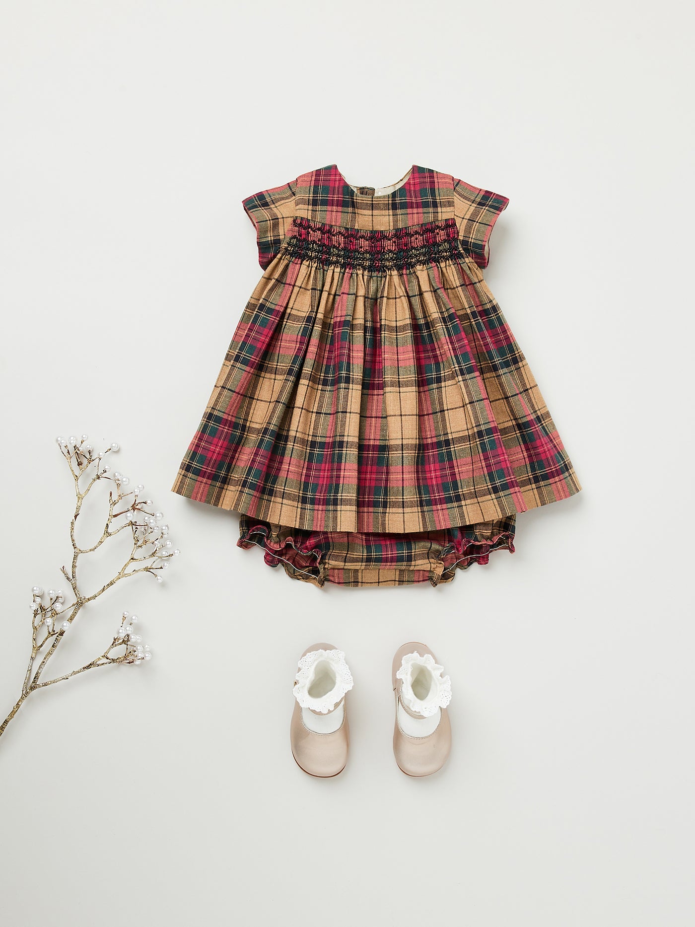 Baby girl winter 2023 checkered dress look