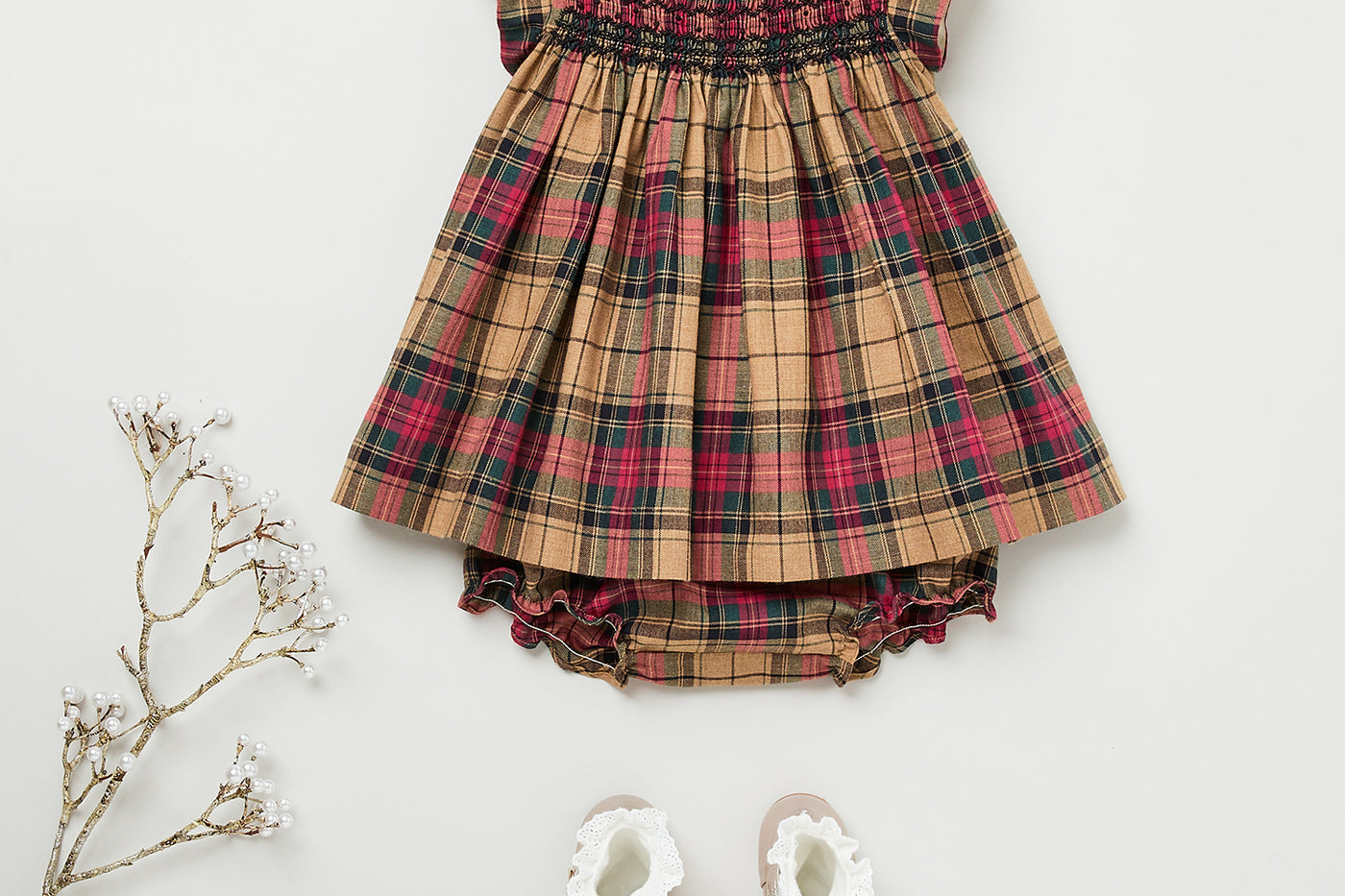 Baby girl winter 2023 checkered dress look