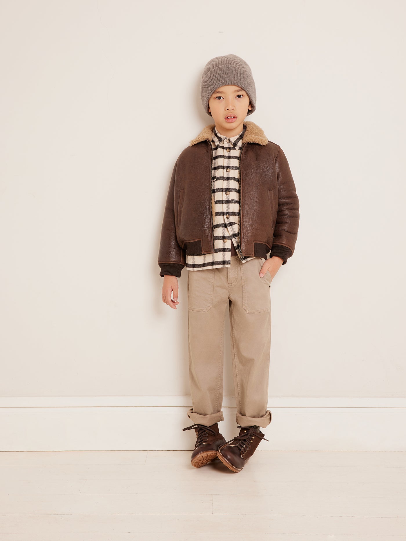 Winter 2023 boy's look leather jacket
