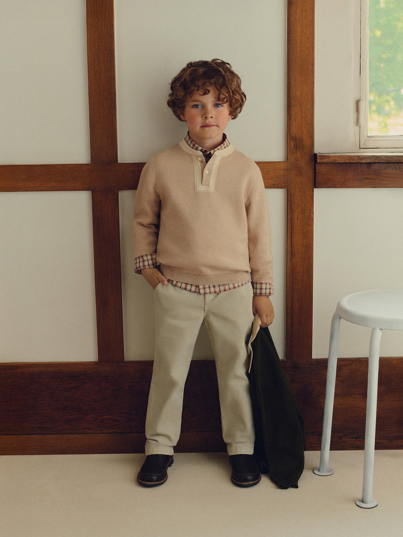 Boys' Winter 2026 Look - Beige Cotton Sweater