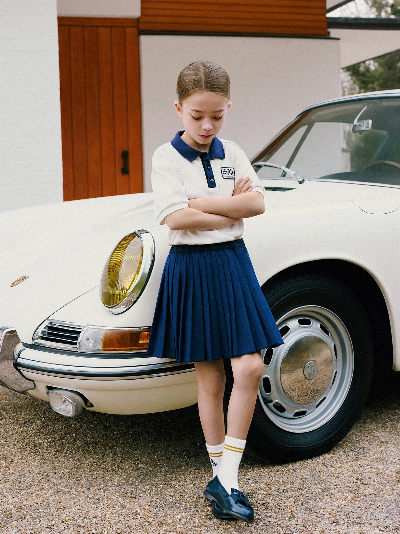 Girl's Look Bonpoint x Porsche - Contrasting Organic Cotton Polo Shirt