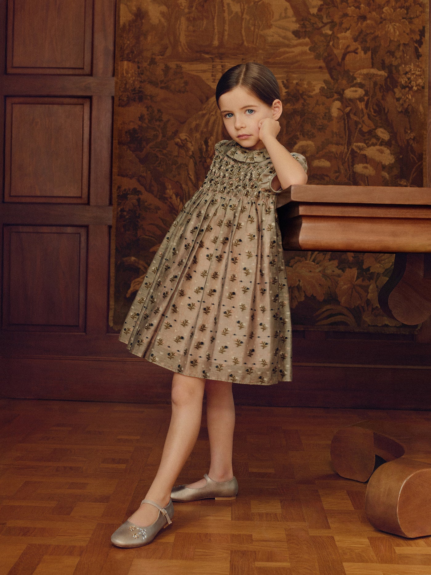Girls' Winter 2026 Look - Smocked and hand-embroidered organza dress