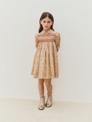 Melodia dress in Liberty fabric smocked and hand-embroidered in organic cotton