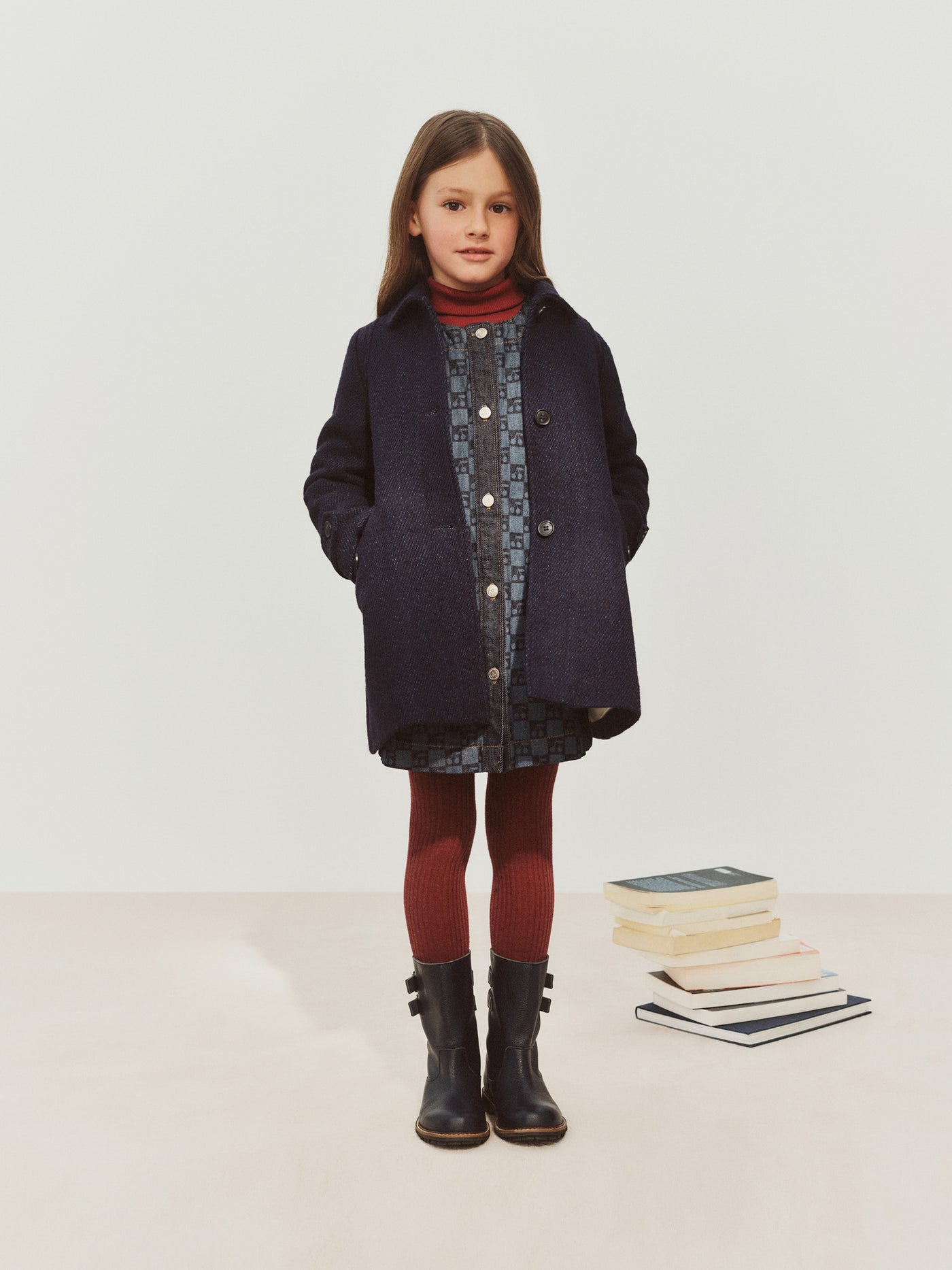Girls’ Winter 2026 Look - Cherry print denim dress