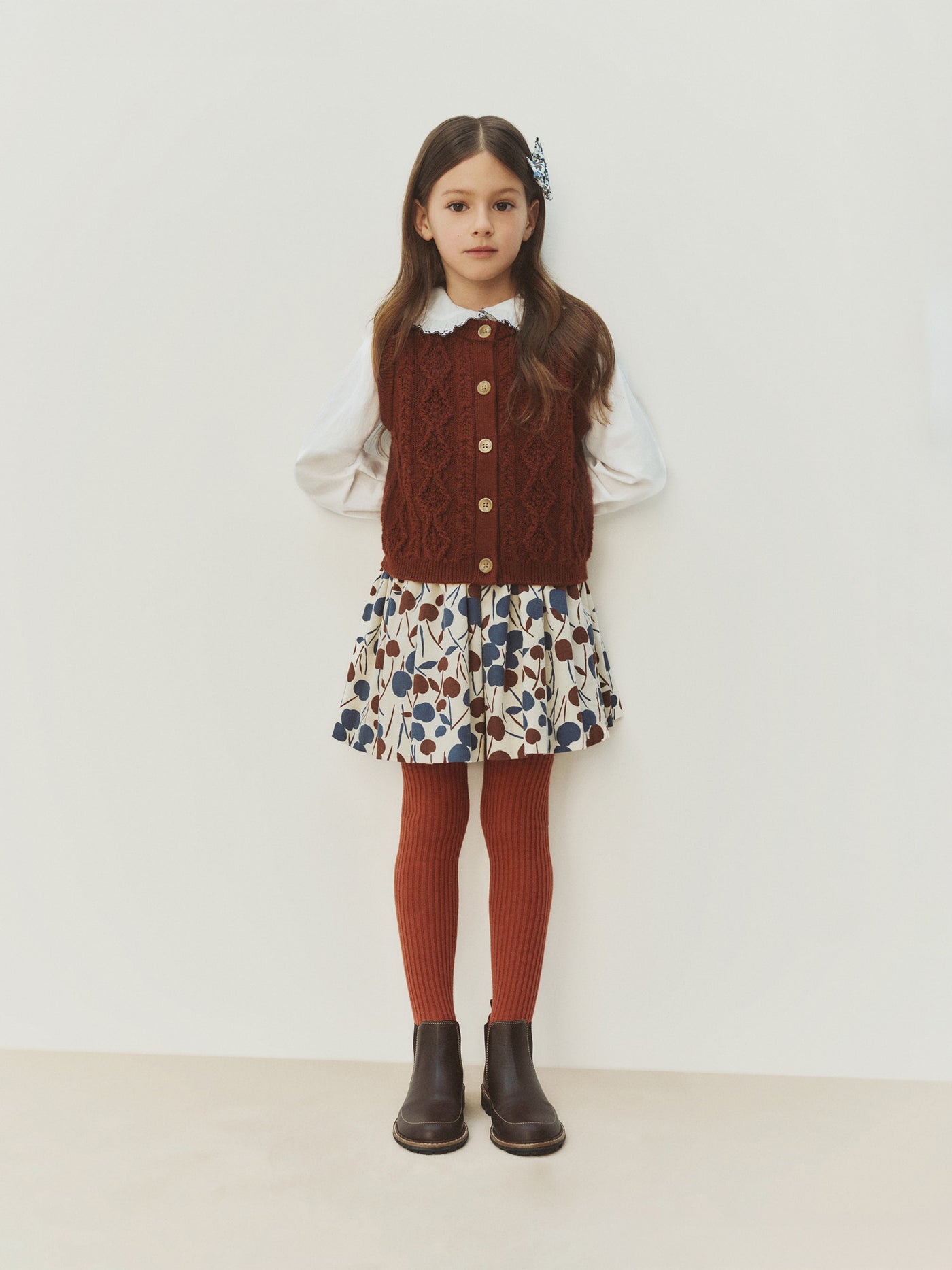 Girls’ Winter 2026 Look - Velvet skirt in Liberty fabric