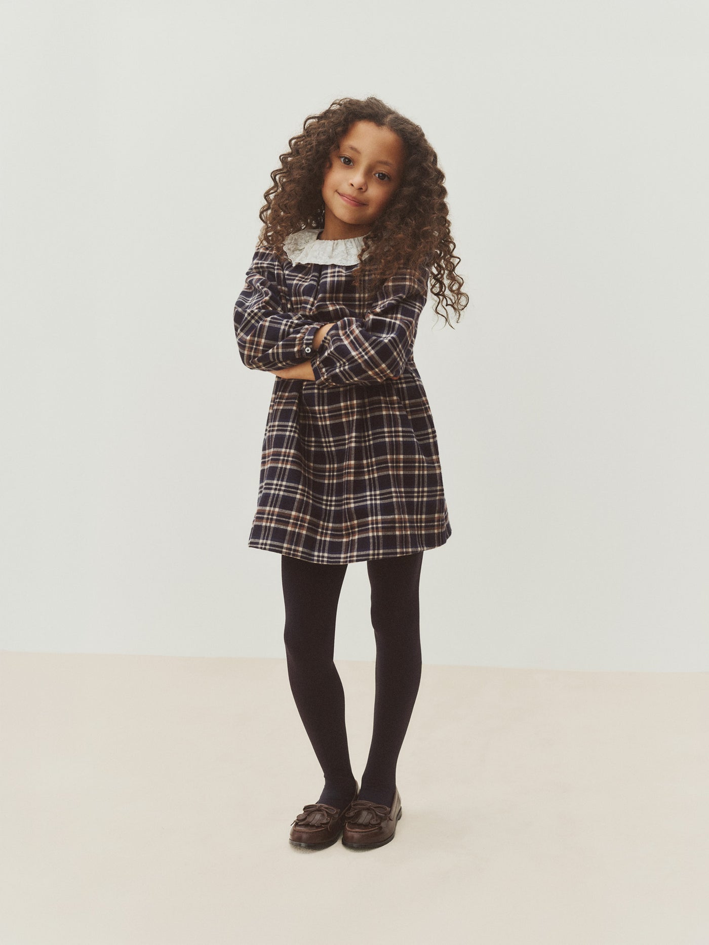 Girls’ Winter 2026 Look - Checked dress in sandblasted twill