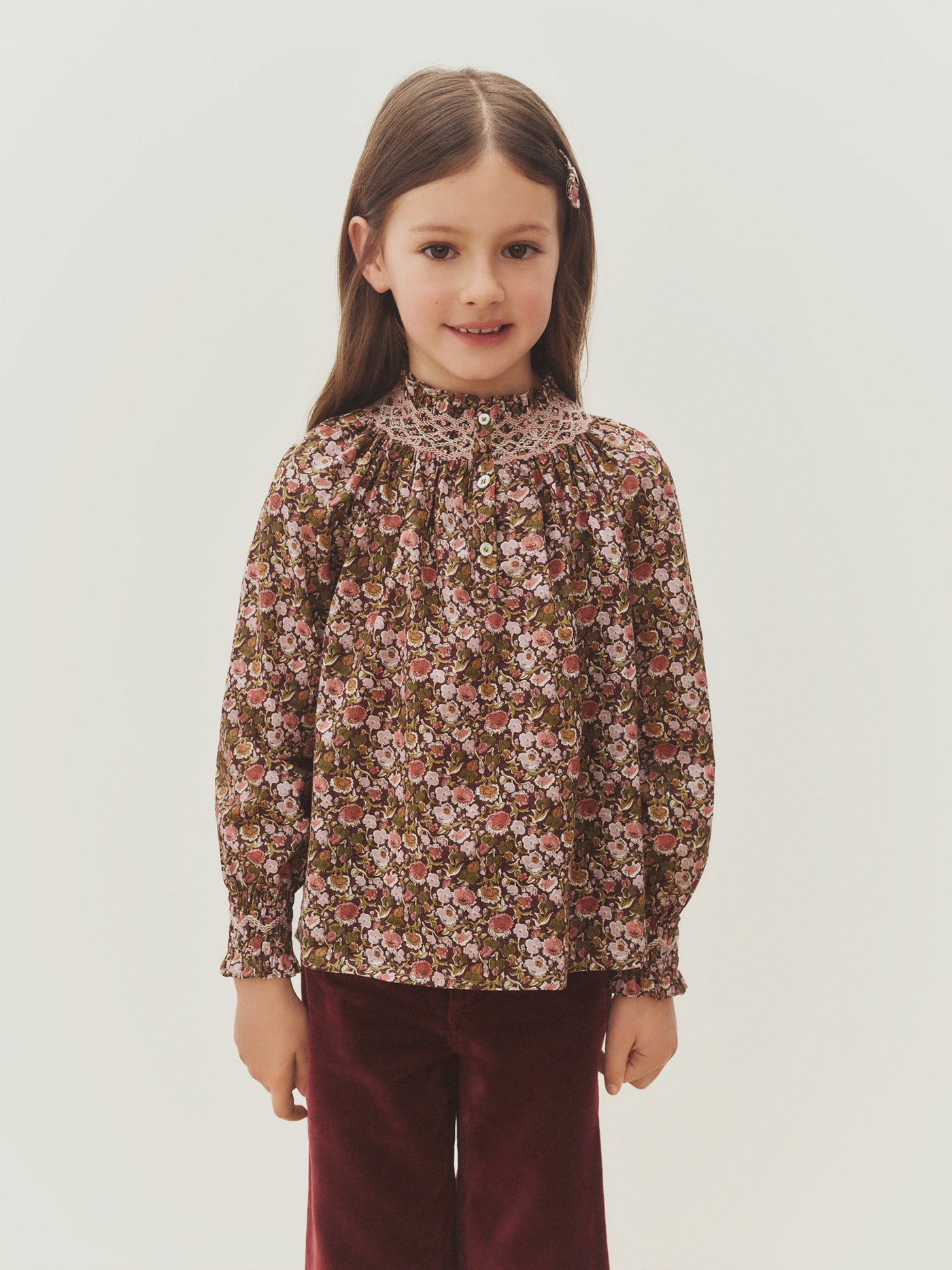 Pétale blouse in Liberty fabric smocked and hand-embroidered organic cotton