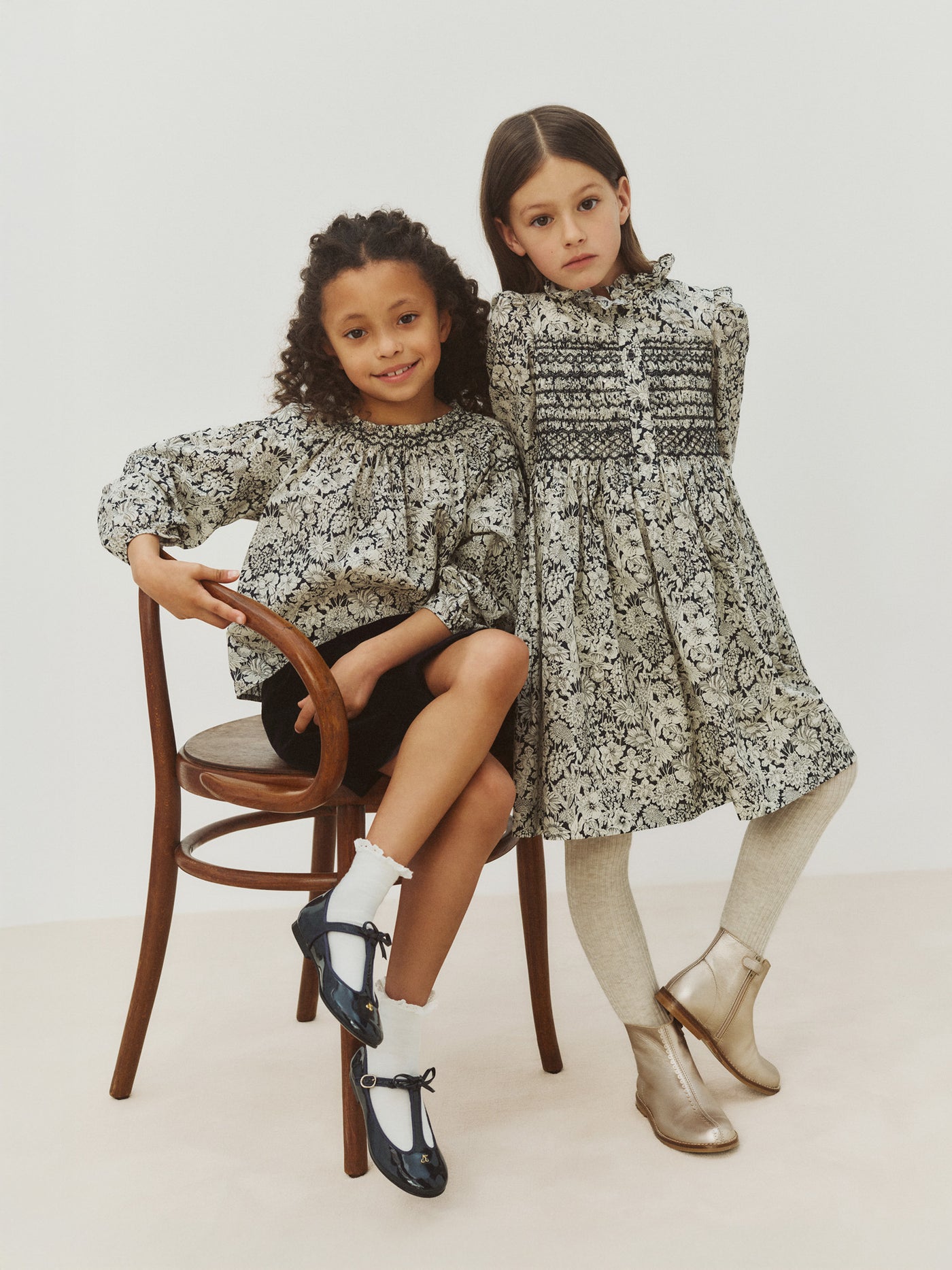 Dress Marjolaine in Liberty fabric smocked and hand-embroidered in organic cotton