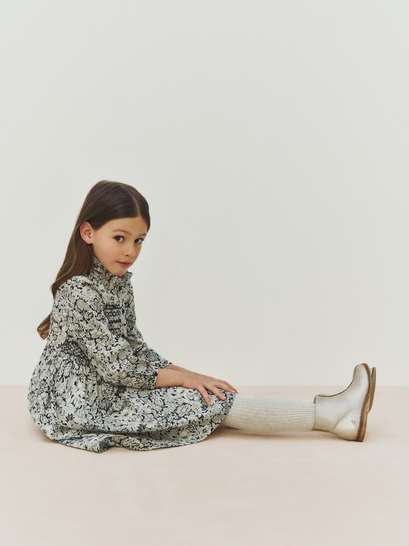 Dress Marjolaine in Liberty fabric smocked and hand-embroidered in organic cotton