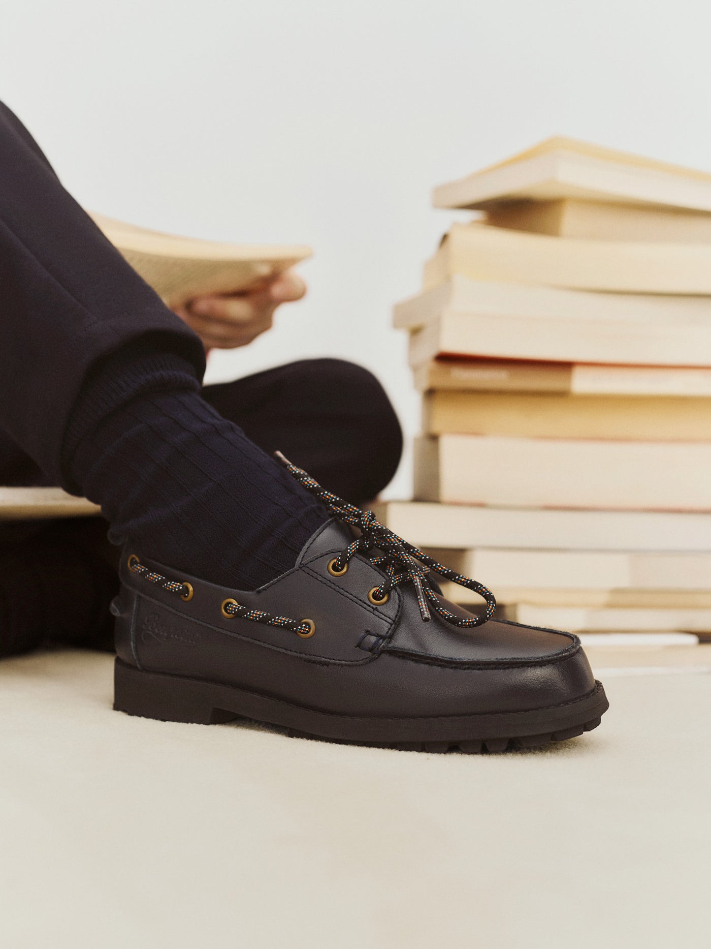 Jax navy leather boat shoes