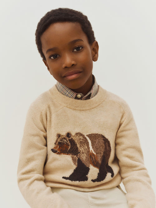 Berlioz crew neck jumper with bear motif in cashmere