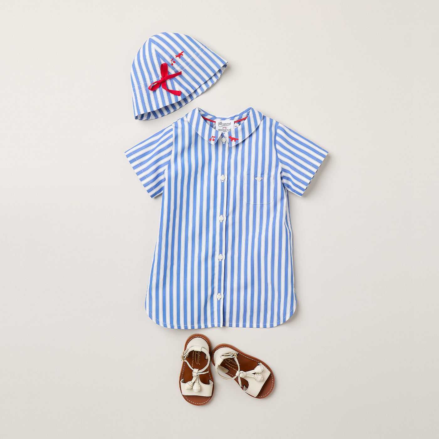 Baby Girl's Look Bonpoint x Maison Kitsuné - Organic cotton dress with embroidered collar