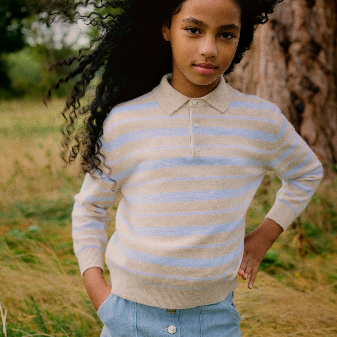 Bonpoint x Guest in Residence Louie unisex polo neck cashmere sweater in sand