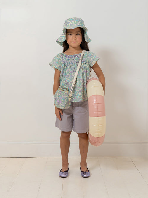 Grenade blouse smocked and embroidered in Liberty fabric in organic cotton