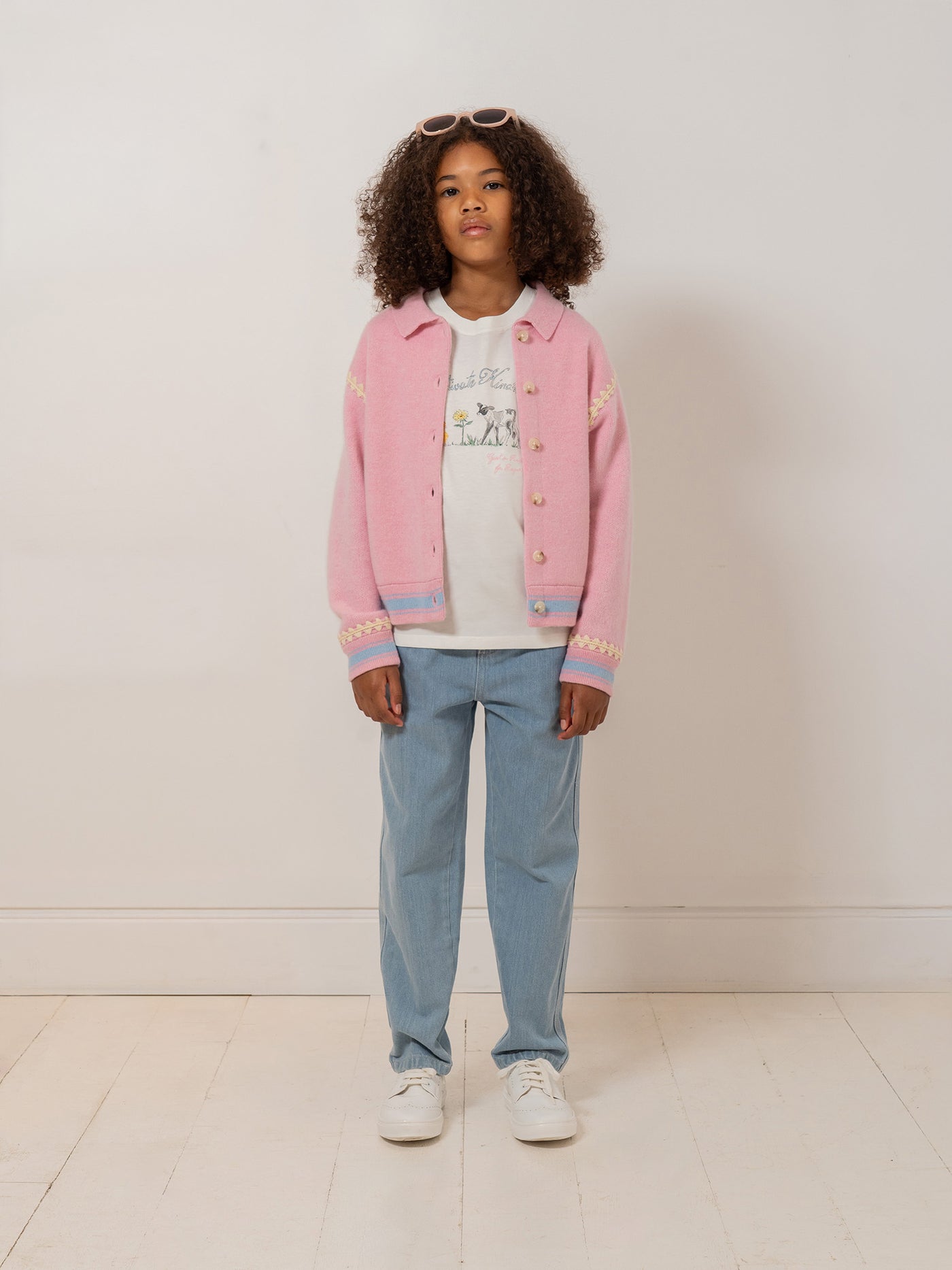 Bonpoint x Guest in Residence Liberté cardigan with contrasting embroidery in pink cashmere