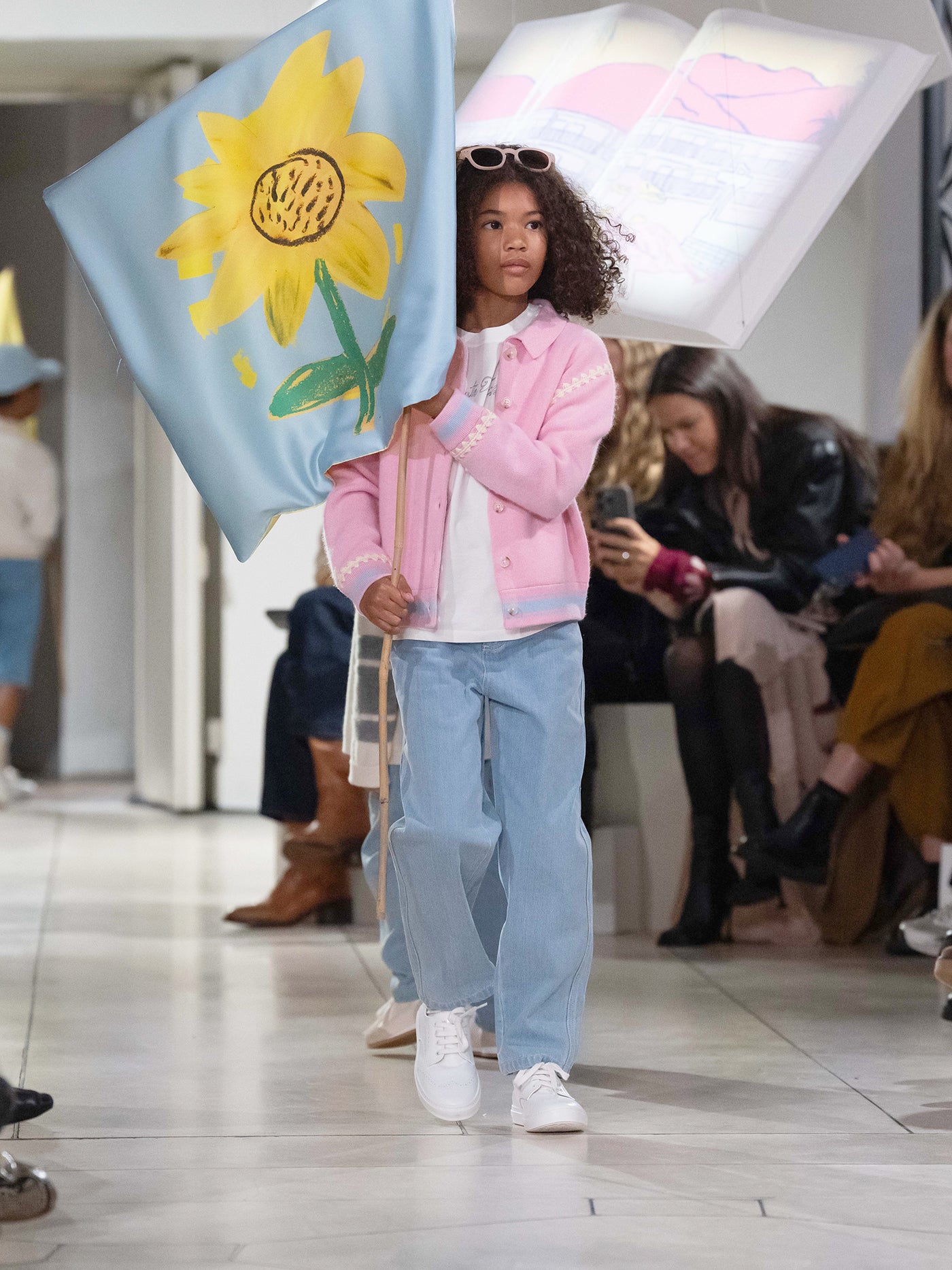 Bonpoint x Guest in Residence Liberté cardigan with contrasting embroidery in pink cashmere