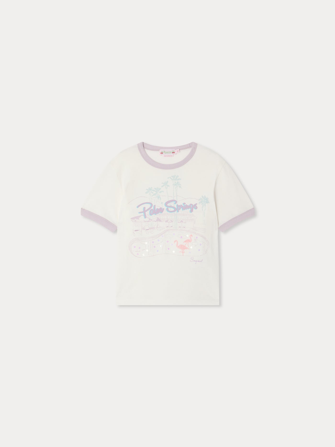 Emma T-shirt printed and embroidered with Palm Springs in organic cotton