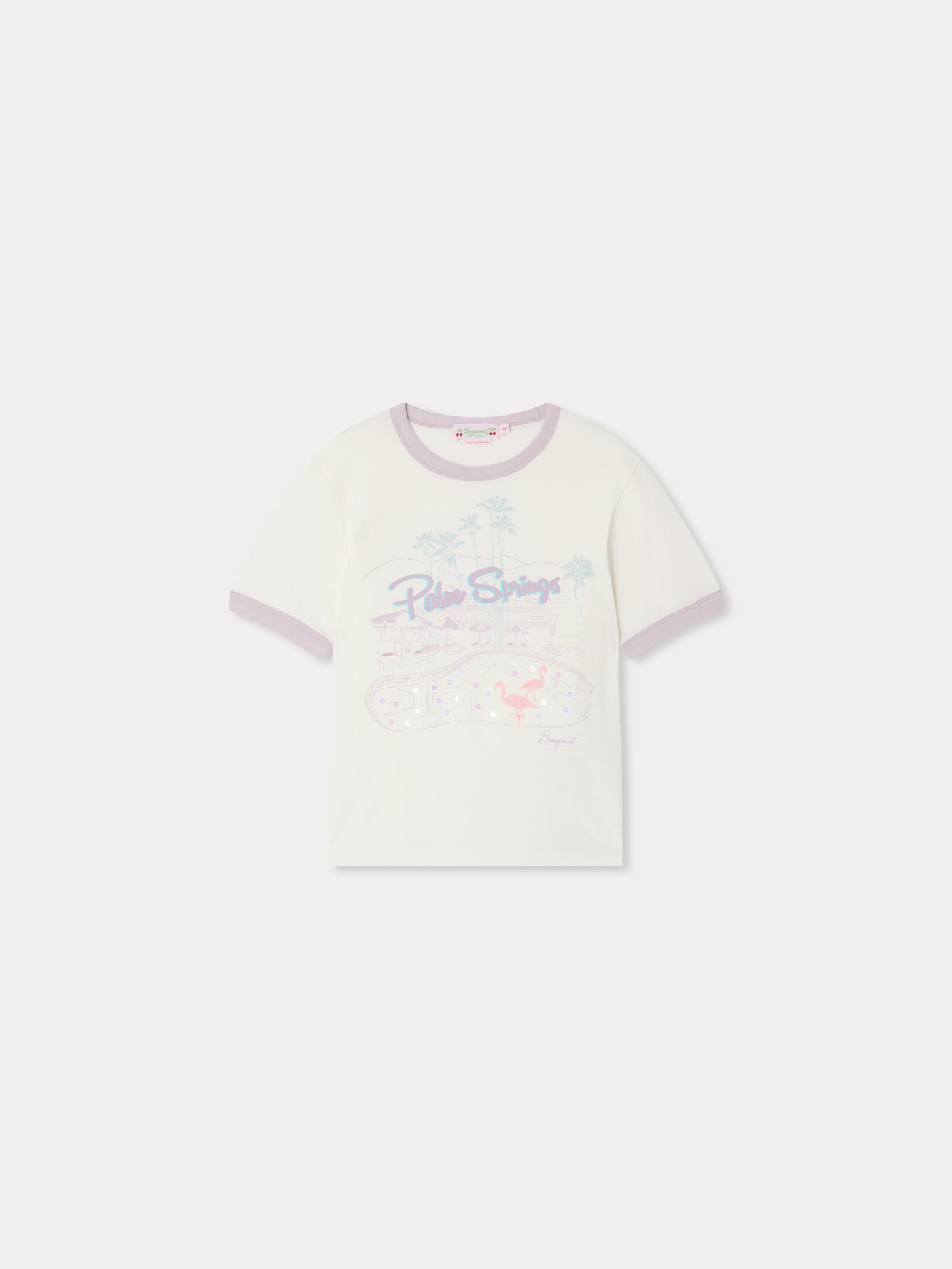 Emma T-shirt printed and embroidered with Palm Springs in organic cotton