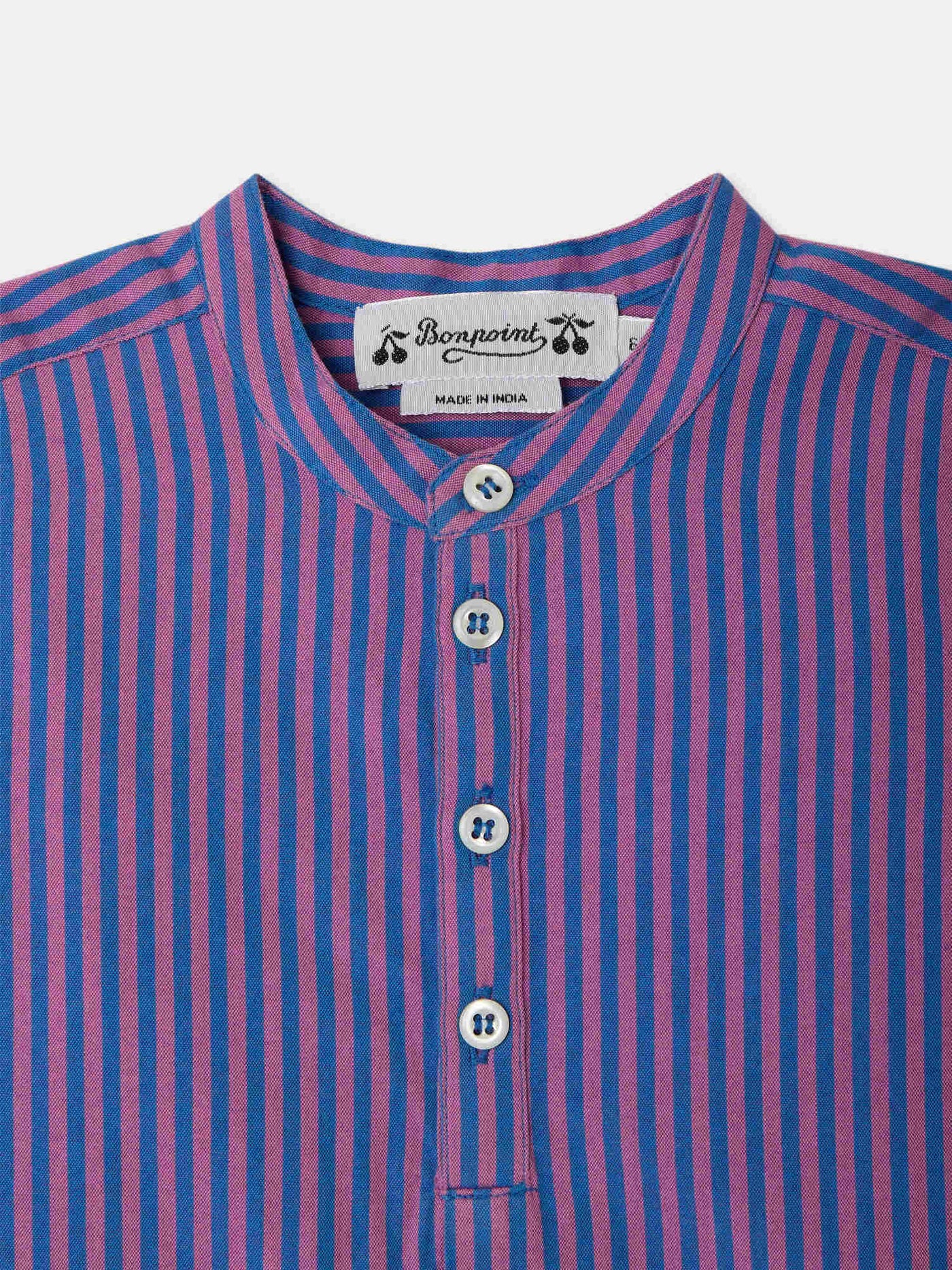Polisson striped mandarin collar shirt in organic cotton