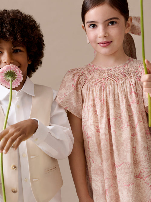 Arlene dress smocked and hand-embroidered in Liberty organic cotton fabric