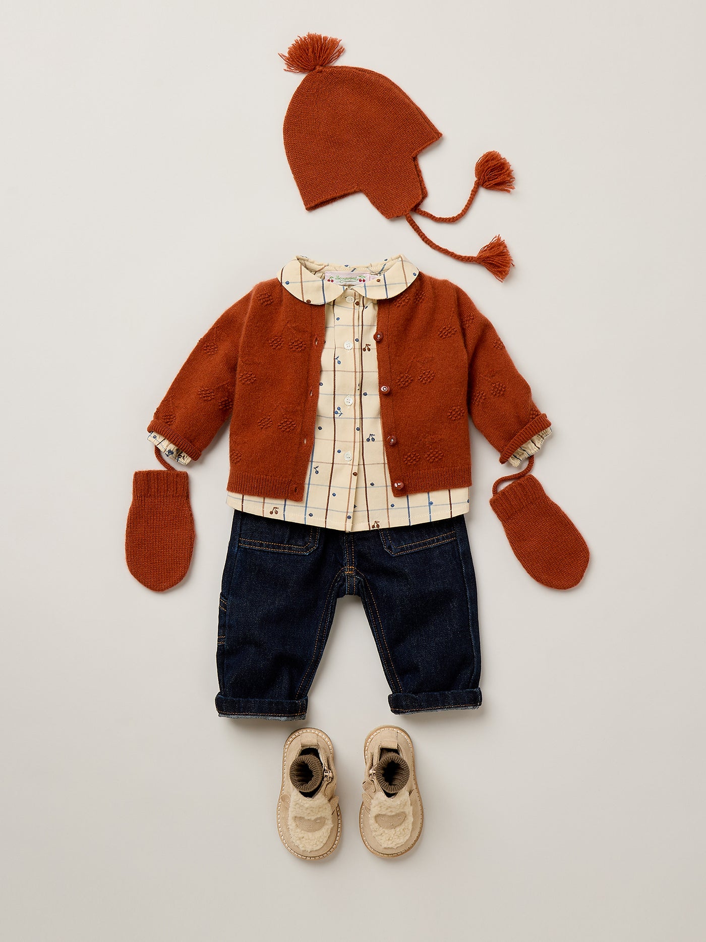 Tibile baby cardigan with cherries in cashmere