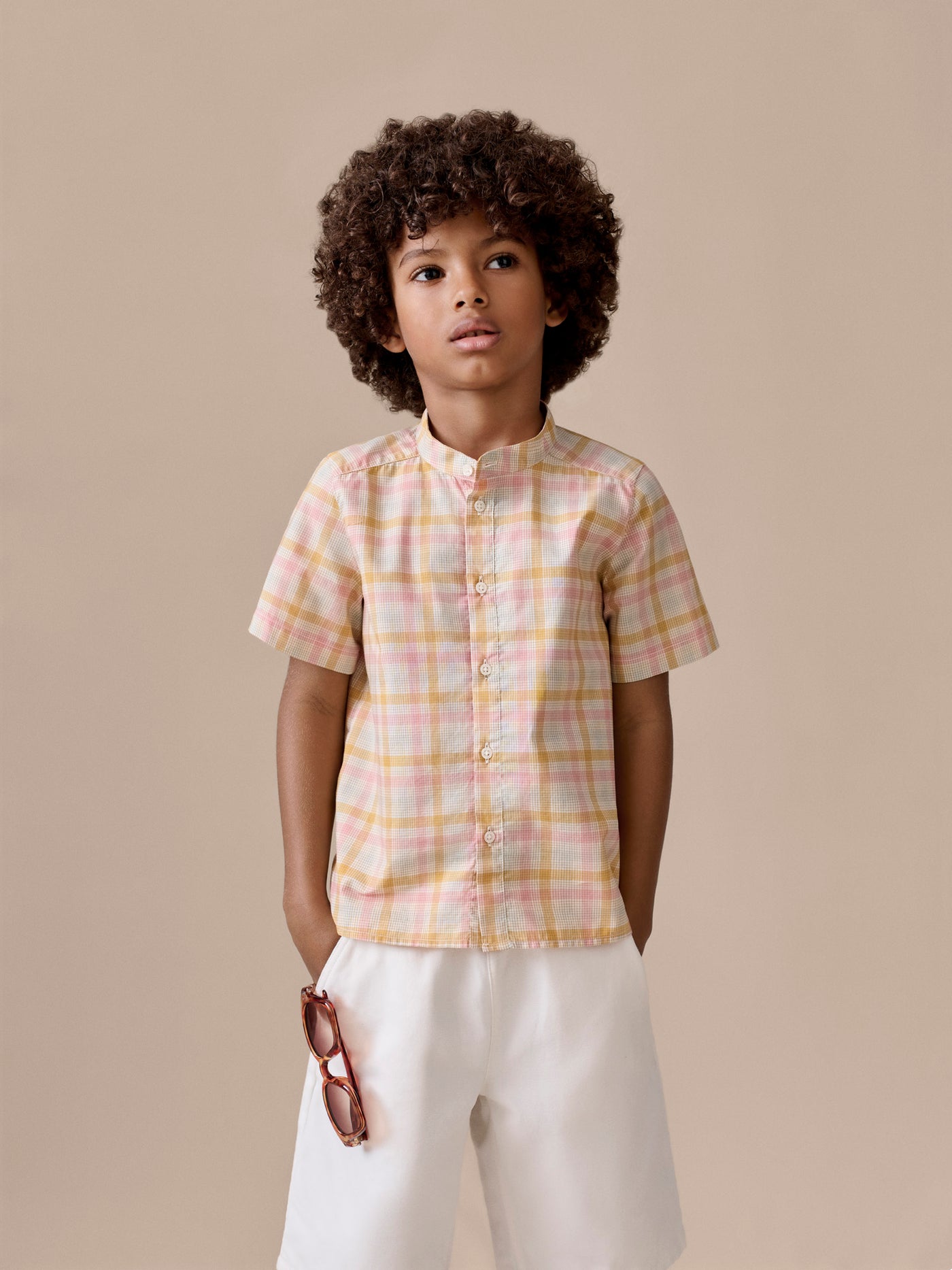 Connor checkered mandarin collar shirt in organic cotton