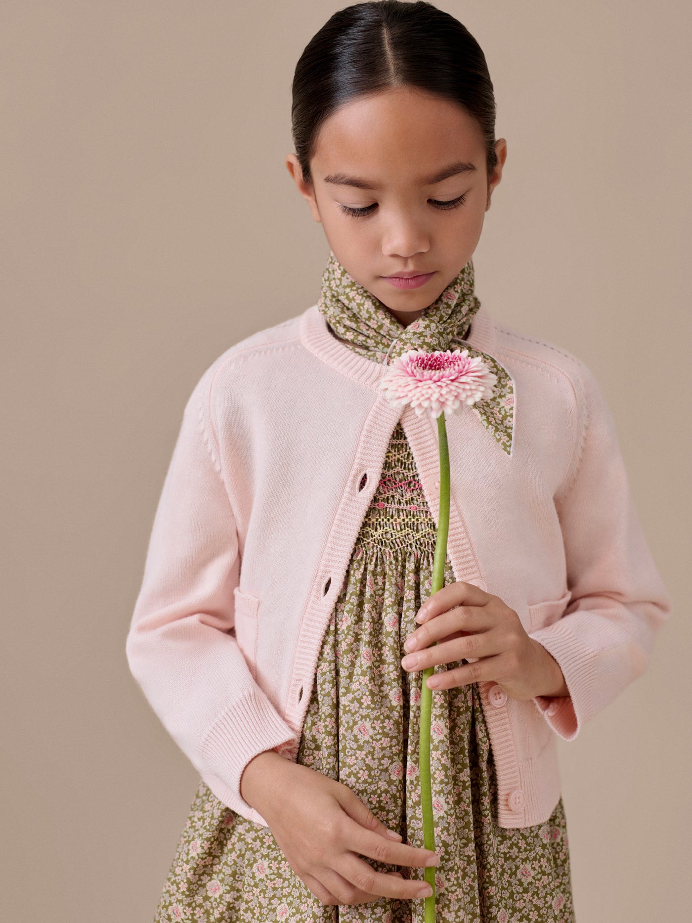 Cayati scarf with lime green flowers in Liberty organic cotton fabric