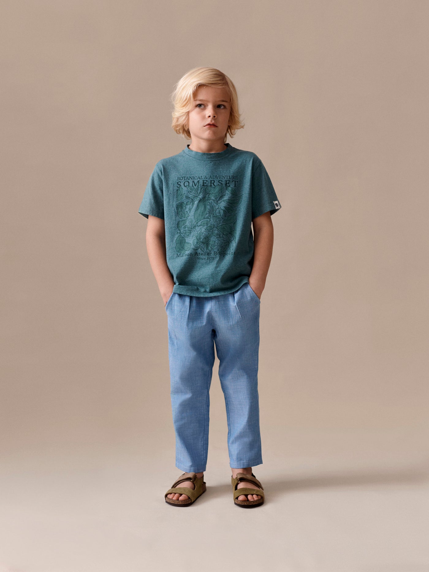 Tilyo chambray chino trousers in organic cotton