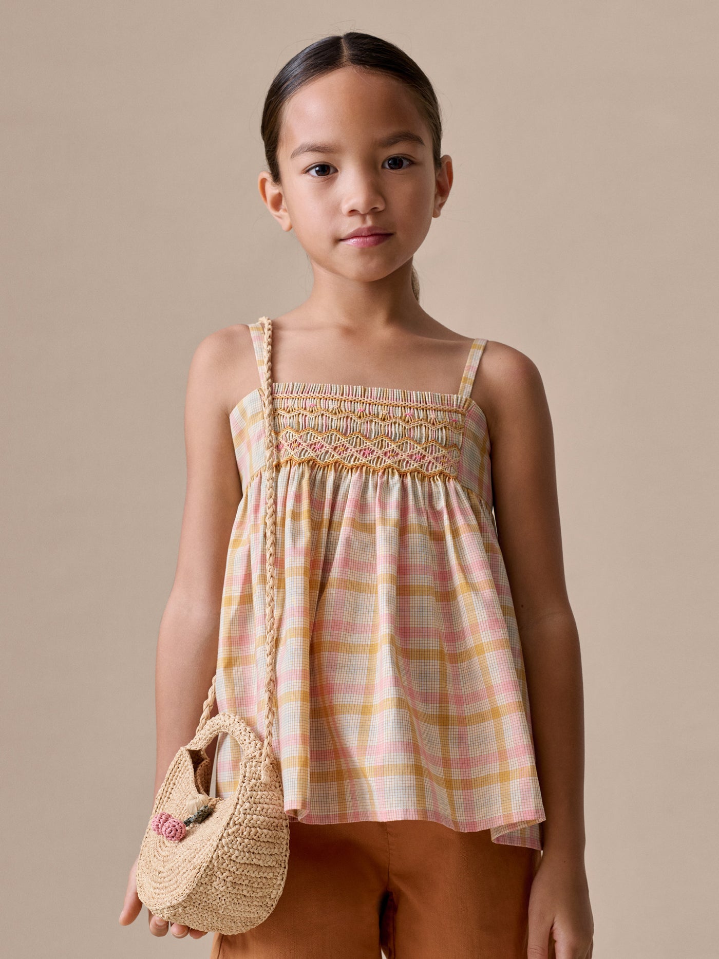 Prunelle smocked and hand-embroidered blouse