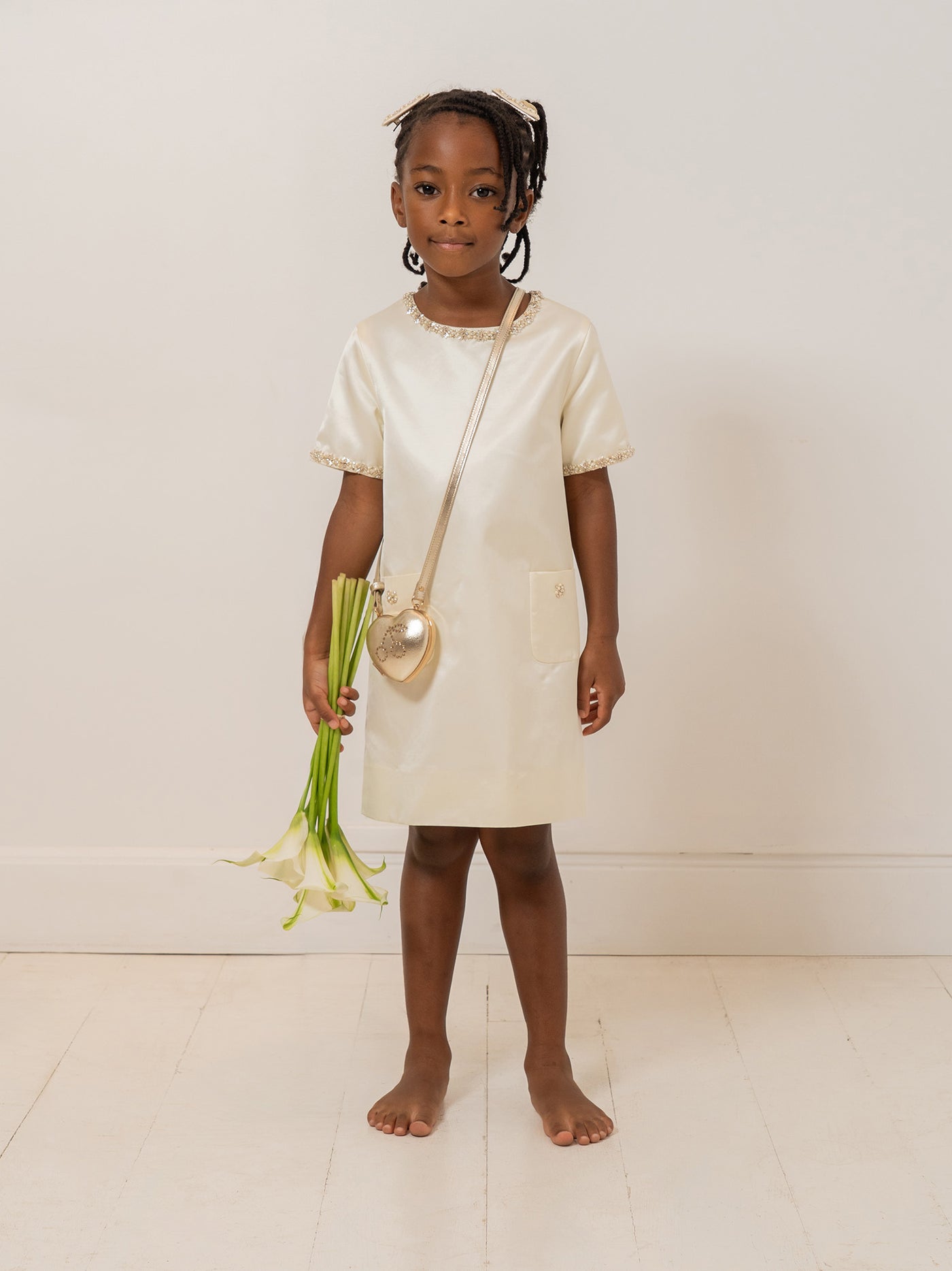Lanelle dress with hand-embroidered rhinestones and beads in organic cotton and viscose