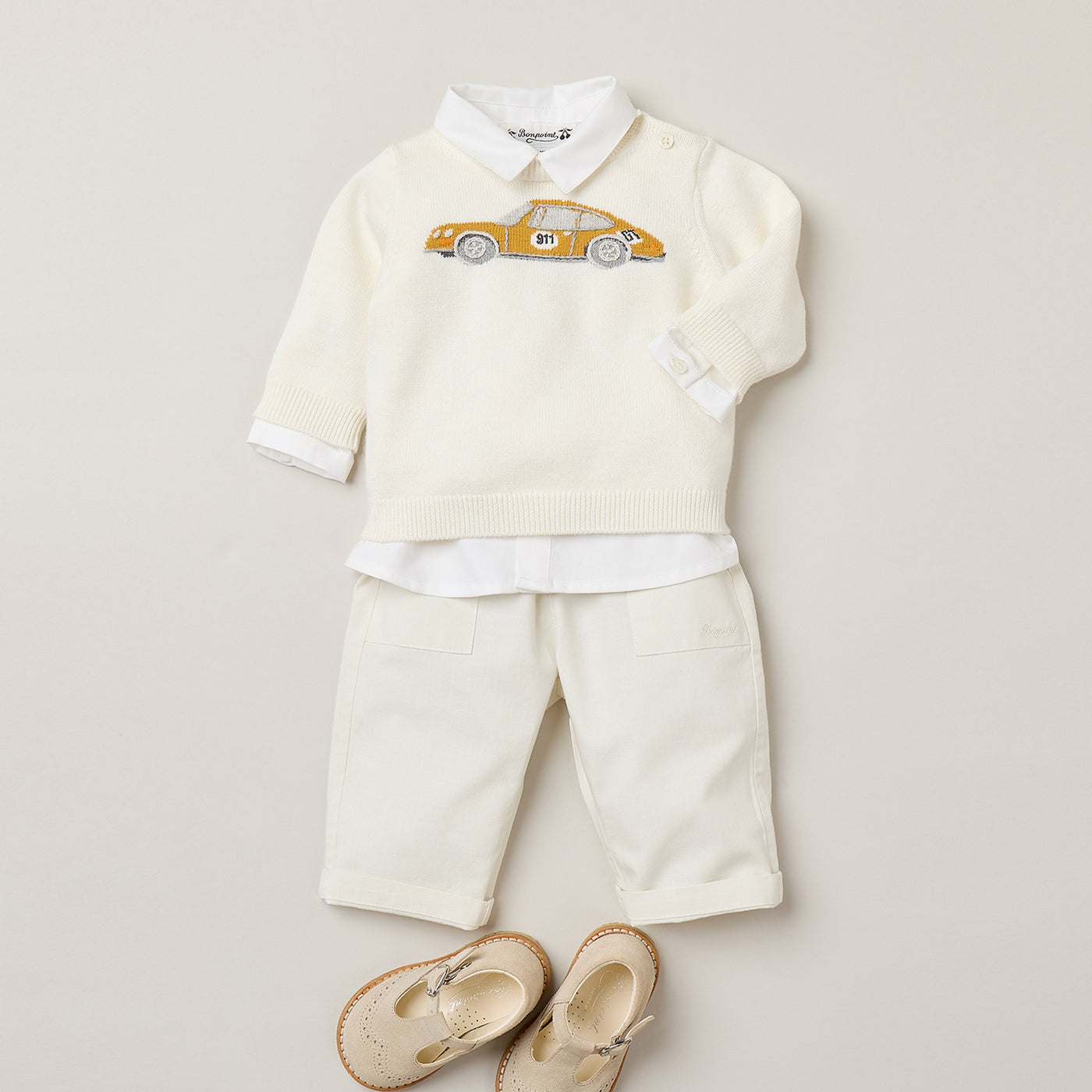 Baby Boy's look Bonpoint x Porsche - Embroidered car sweater in organic cotton
