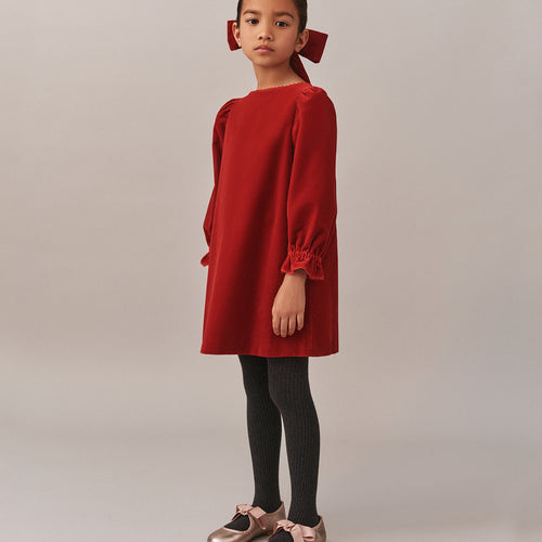 Jove dress with a tie at the back in organic cotton velvet