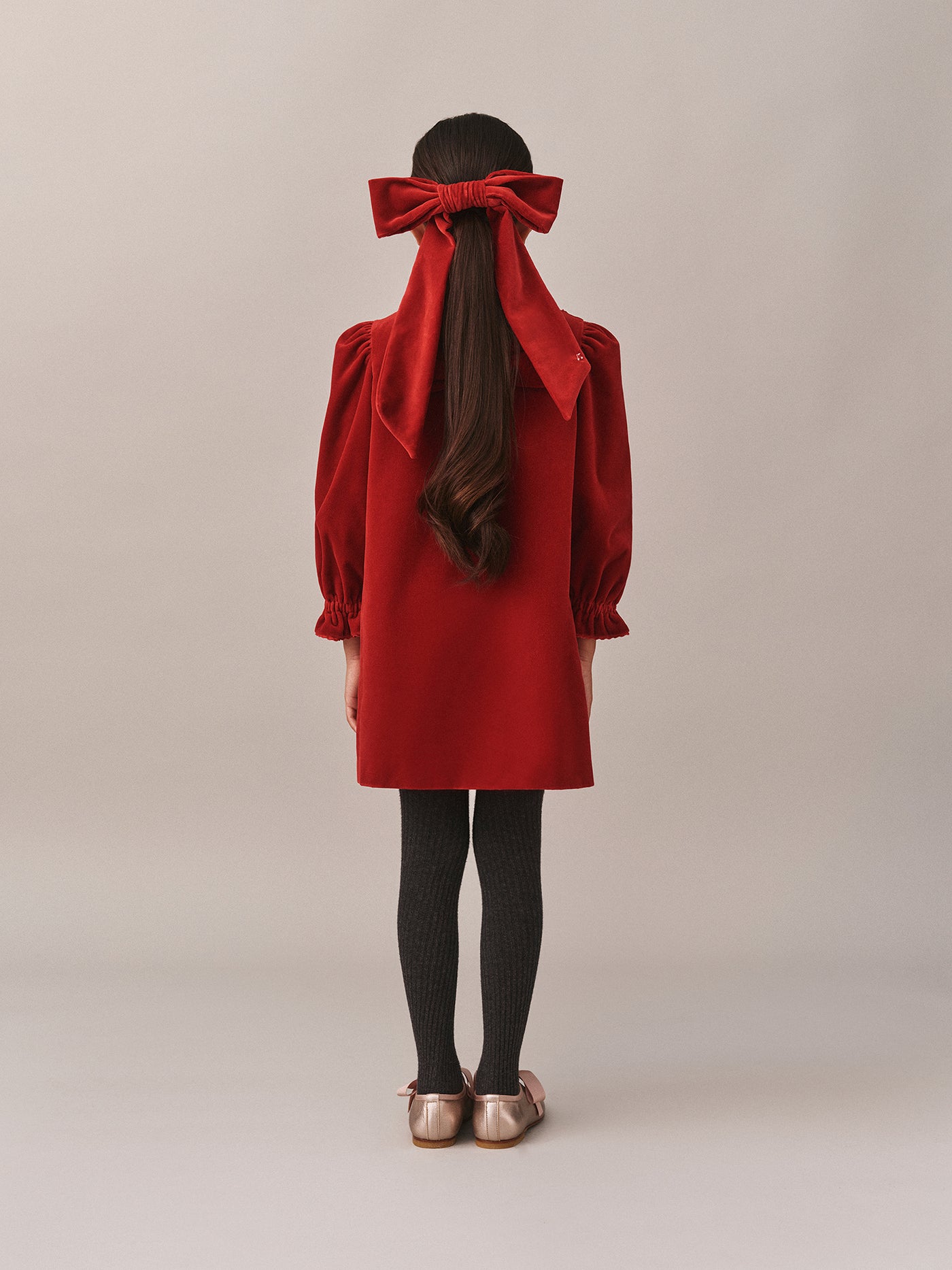 Jove dress with a tie at the back in organic cotton velvet