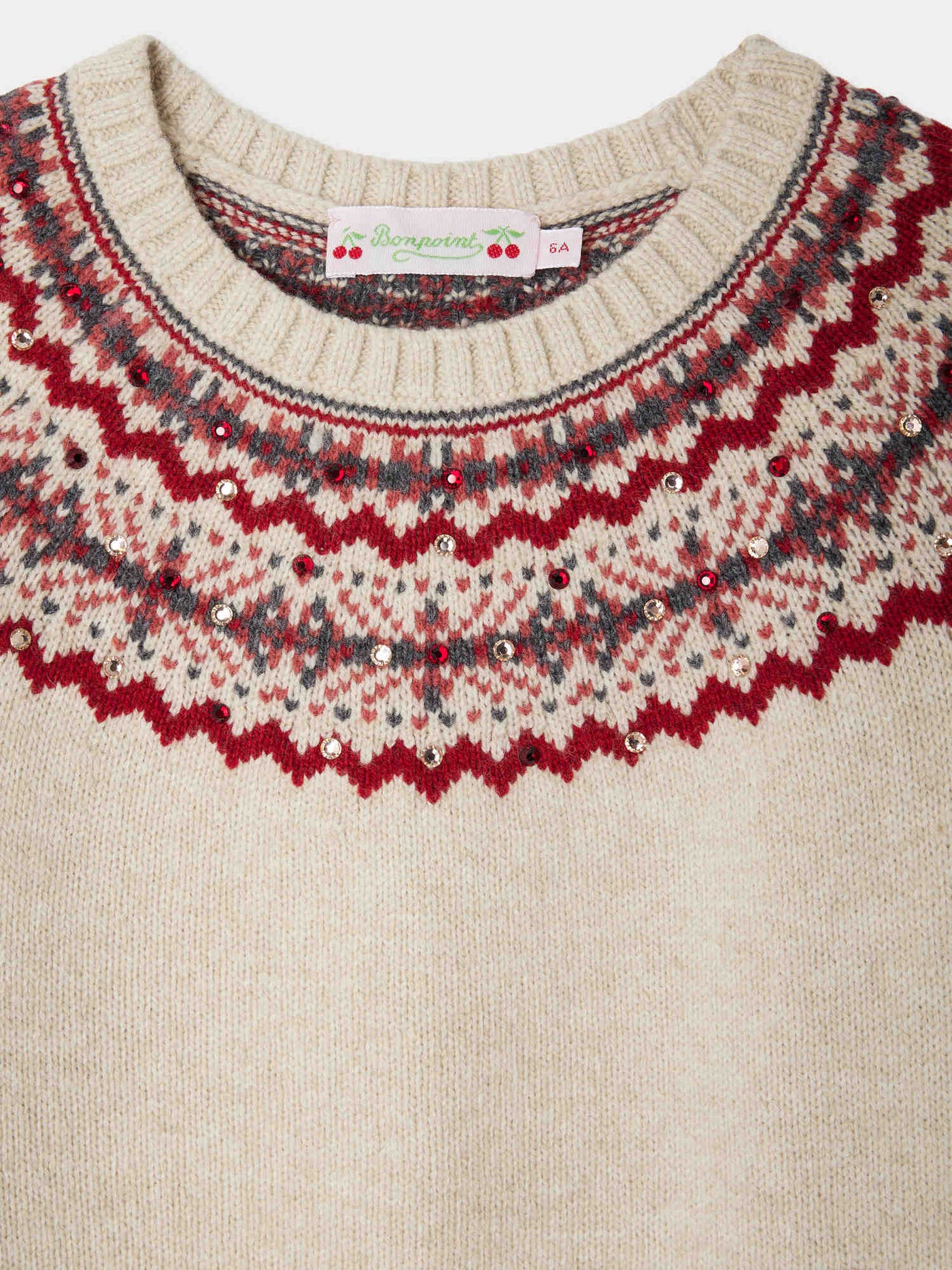 Jamon raglan sleeve jacquard sweater with rhinestones